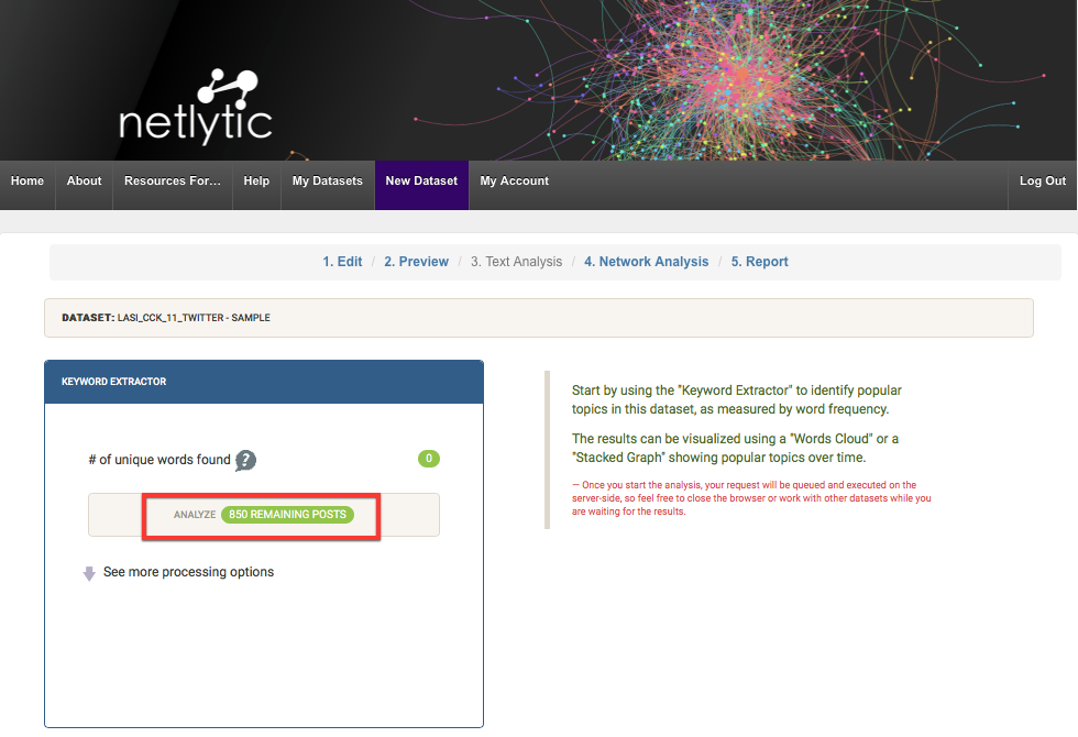 Netlytic - Text analysis (keywords)