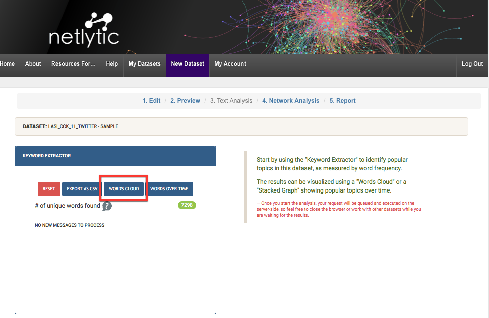 Netlytic - word cloud visualize